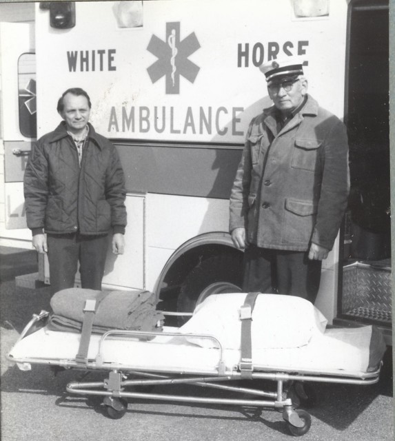 Chief Parmer (right) with the then new 1982 ambulance